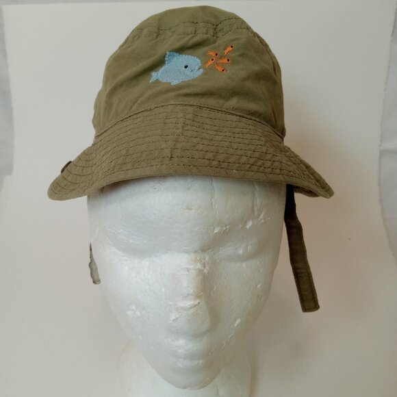GYMBOREE Baby Boy Bucket Sun Hat Blue With Fish 6-12 Months Camo Chin Strap - Picture 2 of 12